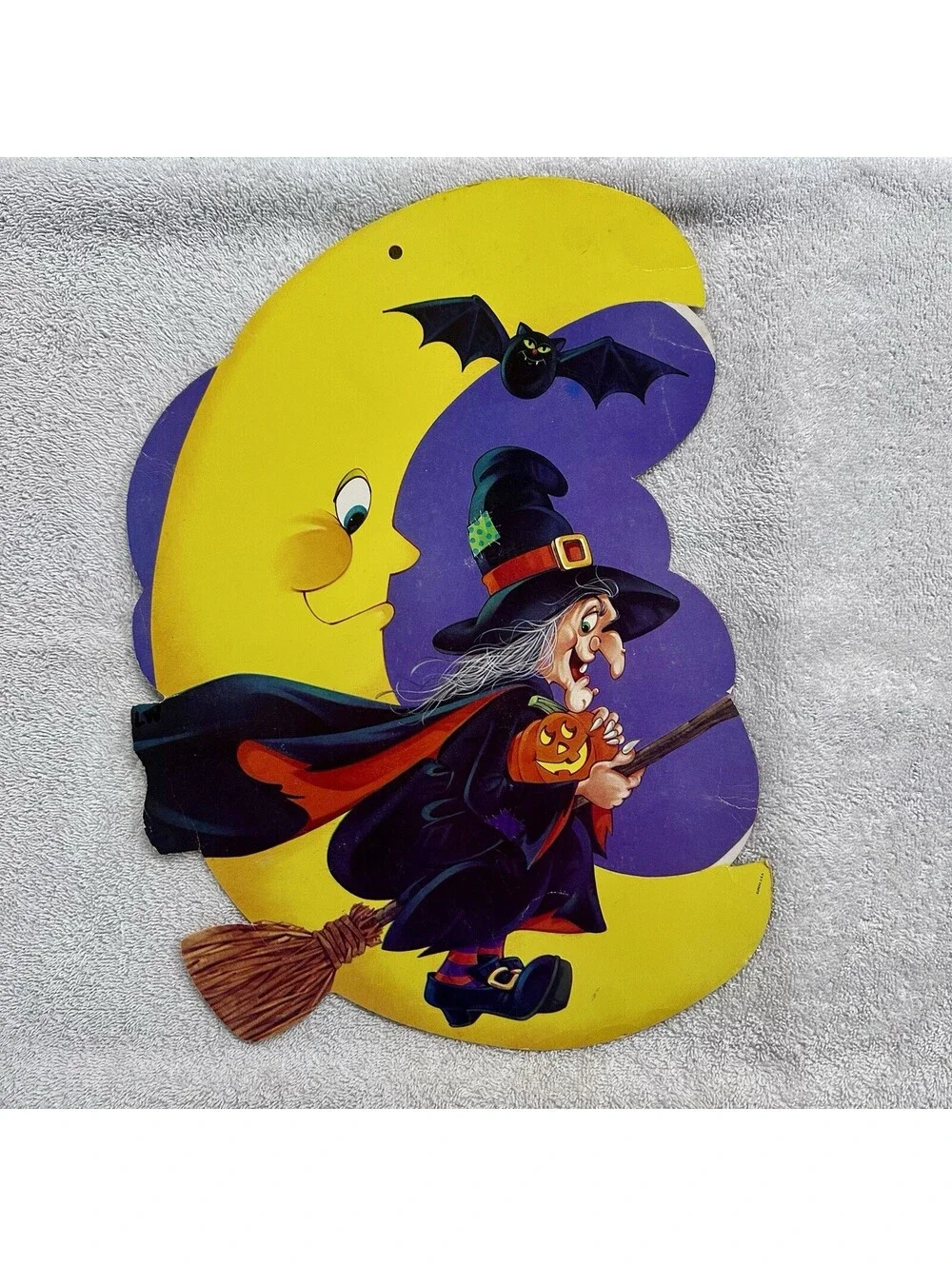 Vtg Witch & Moon Cardboard Cutout Harvest Halloween Decor ~ Eureka USA